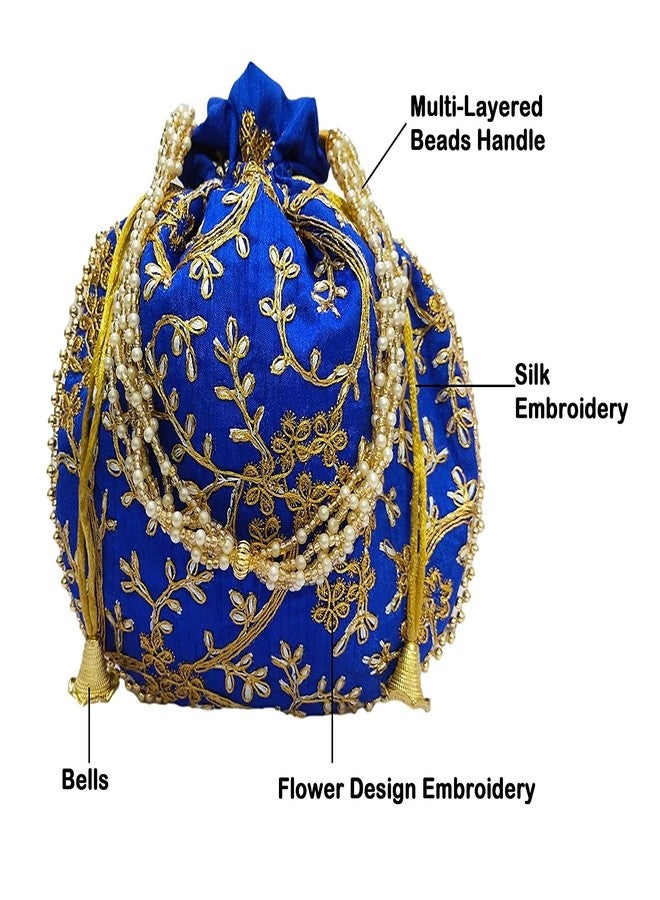 ATHZ Potli bag BLUE Matka Design for Women Wristlets Return Gifting handbags for Festivals Purses - Image 4